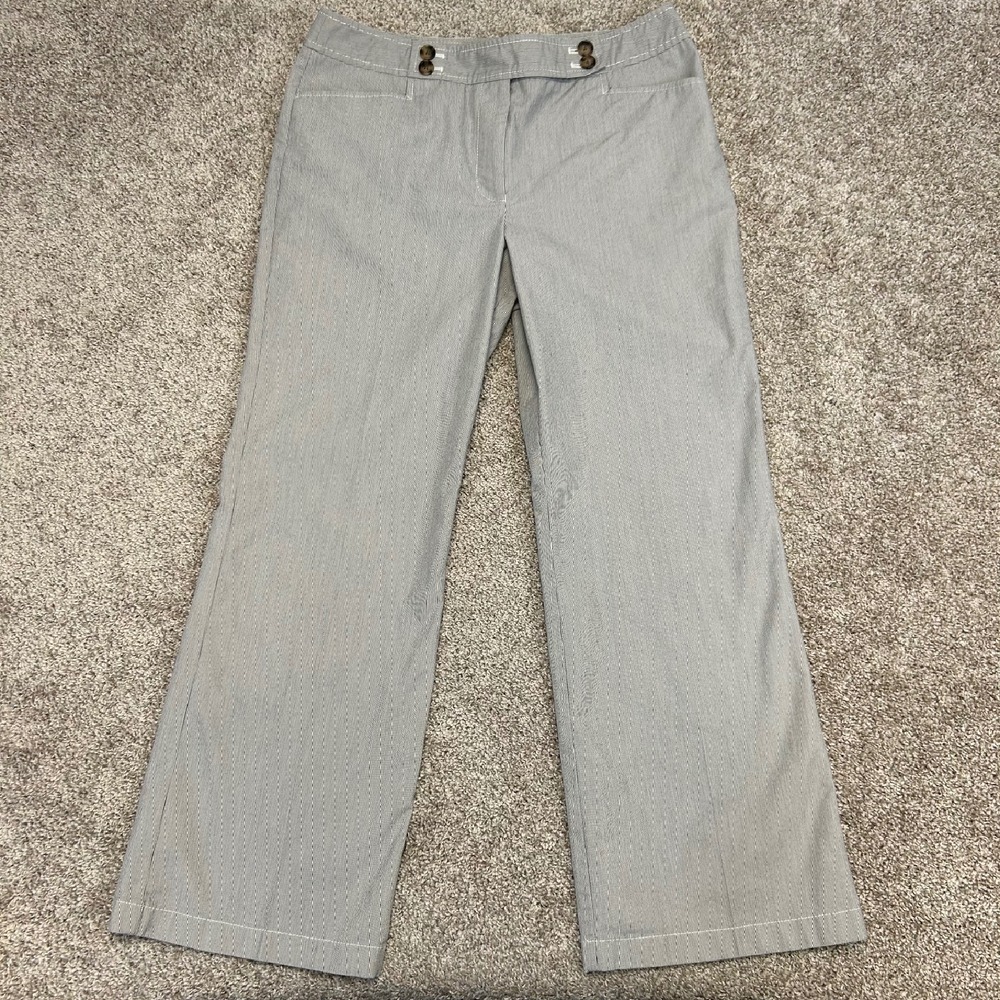 Ann Taylor Signature Fit‎ Pants Women Size 12P Wide Leg Pinstripe Pockets Career